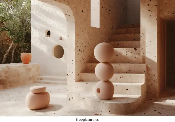 Minimalist Interior Design with Terrazzo and Spherical Objects