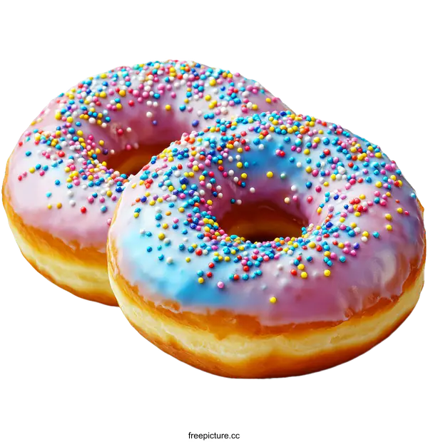 [Transparent Background PNG]Two Colorful Sprinkled Donuts on a White Background