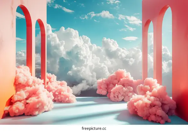 Pink Cloud Sky Architectural Design Illustration