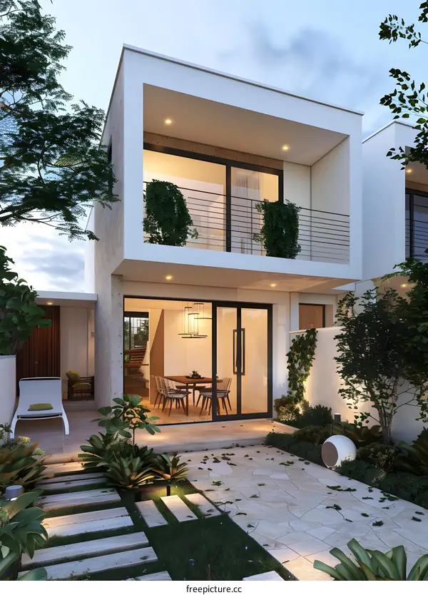 Modern Minimalist Home with Balcony and Backyard