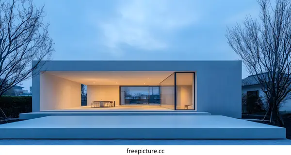 Minimalist Modern House with Large Windows and Concrete Patio