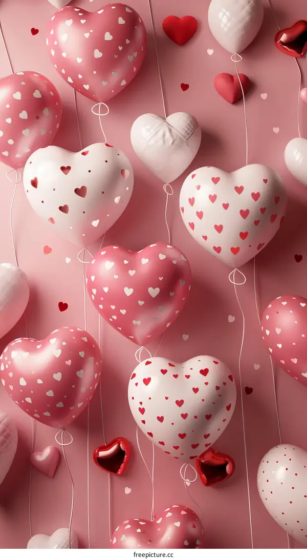 Pink and White Heart Balloons with Polka Dots Floating