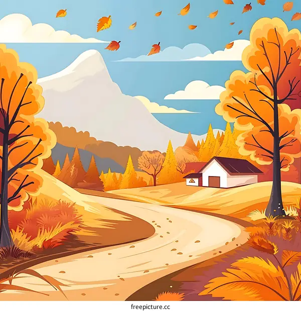 Autumn Landscape with Winding Road and Mountain