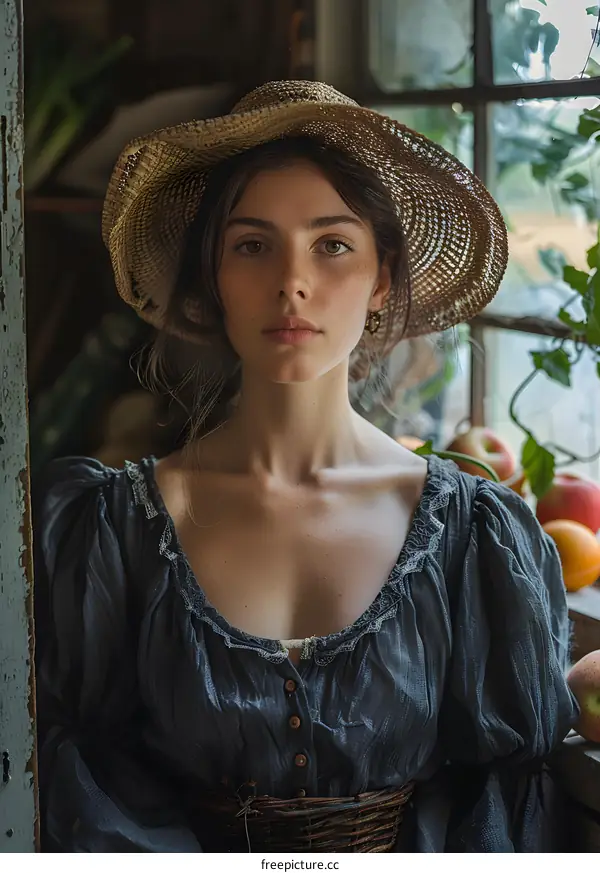 portrait of a young woman in a straw hat