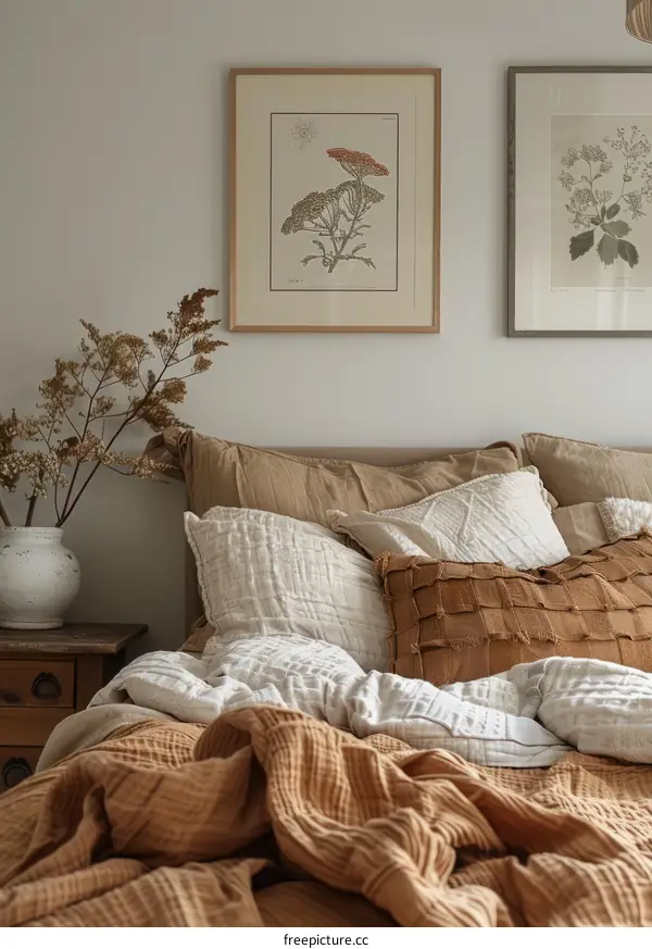 A Cozy Bedroom with a Warm, Inviting Bed