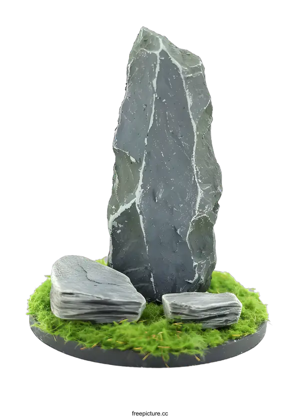 [Transparent Background PNG]Grey Stone Standing Tall on Green Grass Base