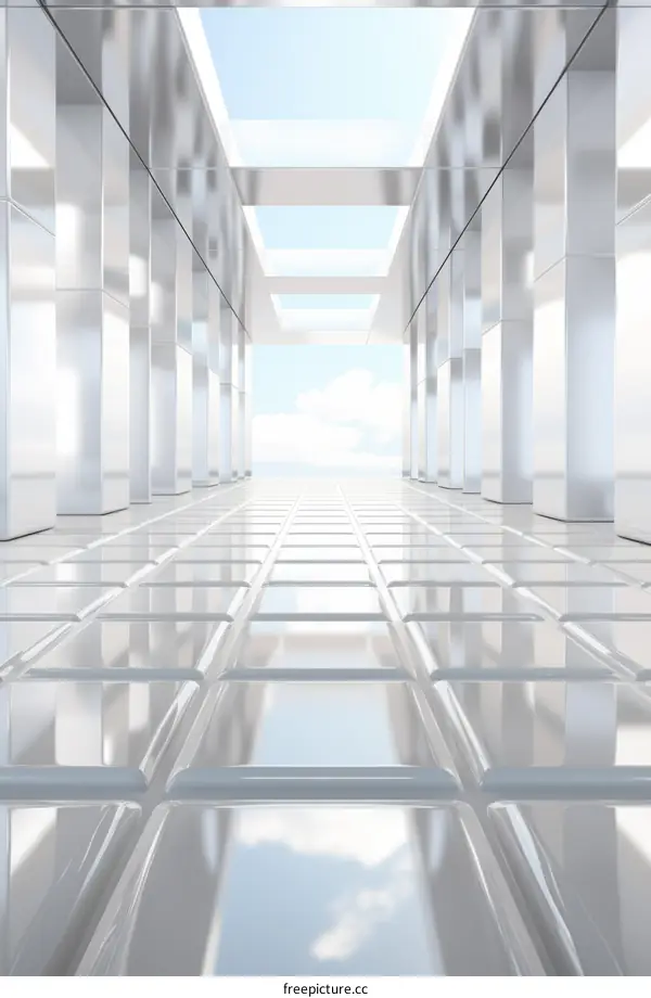 Futuristic White Corridor with Sky View