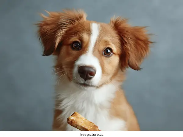 Adorable Puppy Holding a Dog Treat