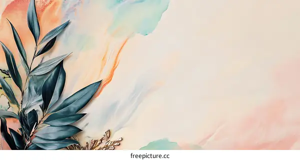 Abstract Watercolor Background With Green Leaves