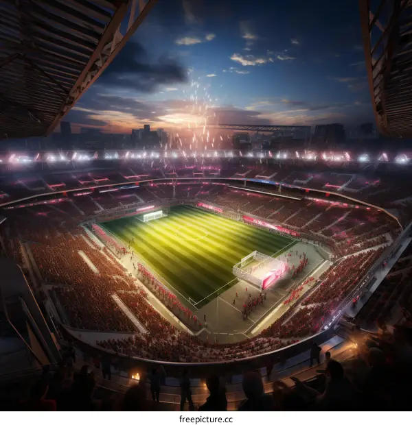 Fans watching a soccer match in a stadium