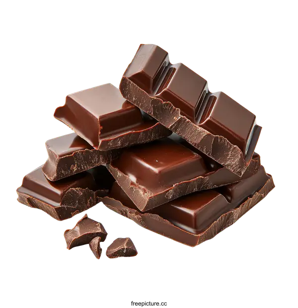 [Transparent Background PNG]Stacked Dark Chocolate Pieces Close-up