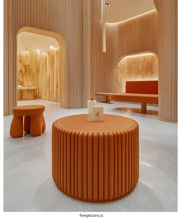 Modern Interior Design with Orange and Beige Furniture in a Retail Space
