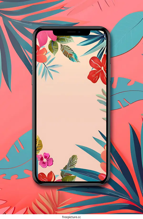 Tropical Phone Background with Floral Pattern
