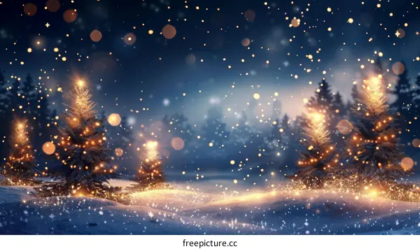 Christmas Night in Snowy Forest