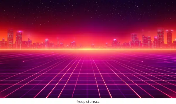 Retro Futuristic Cityscape Grid
