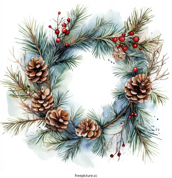 Watercolor Christmas Wreath Illustration