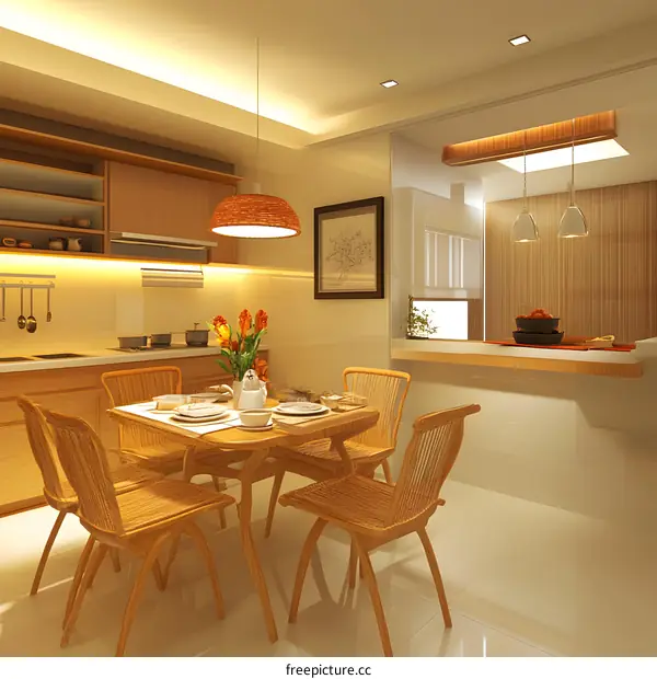 Modern Kitchen Interior Design With Wooden Table and Chairs