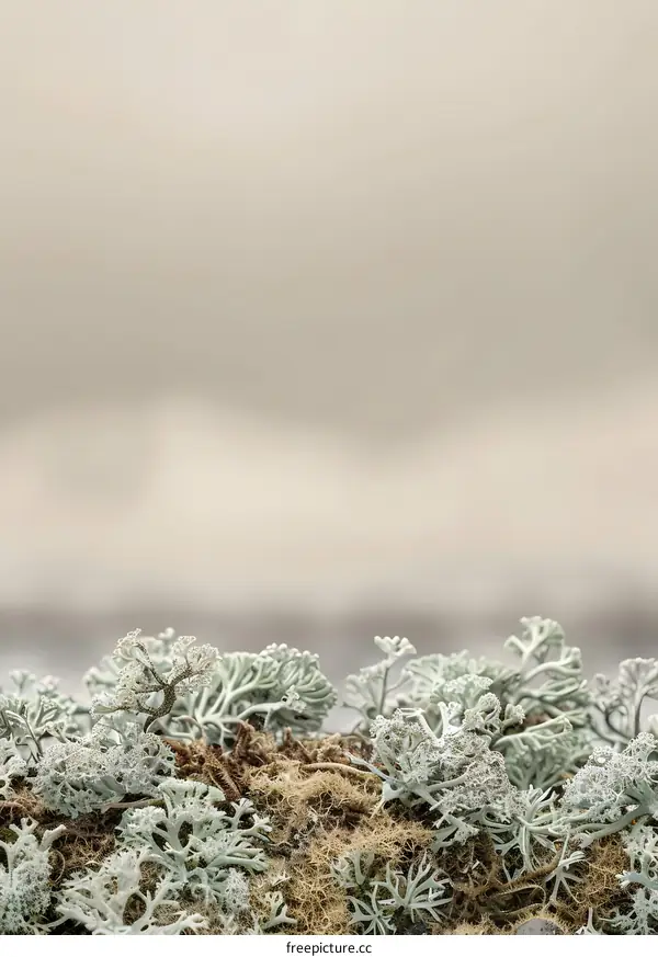 Closeup of Grey-Green Lichen on a Brown Background