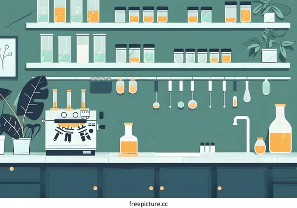 Laboratory Interior Illustration with Equipment and Jars