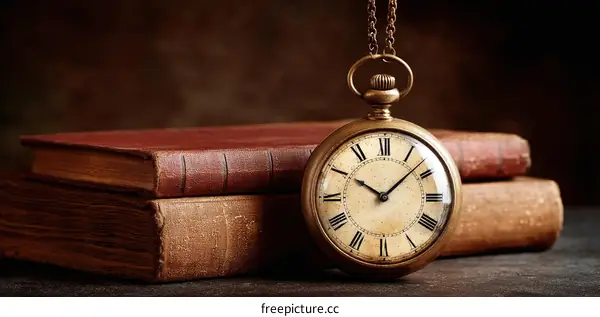 Vintage Pocket Watch and Antique Books