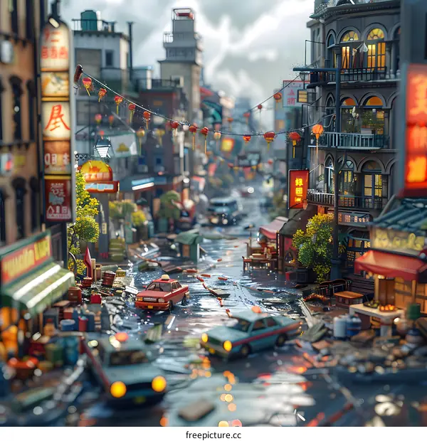 Flooded street with debris