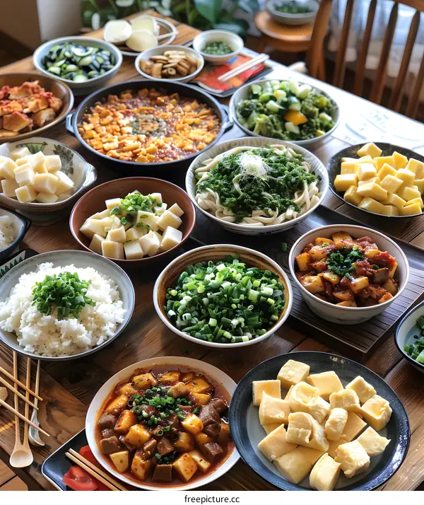 Delicious Chinese Food Dishes on a Wooden Table