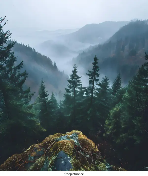 green mountain and fog