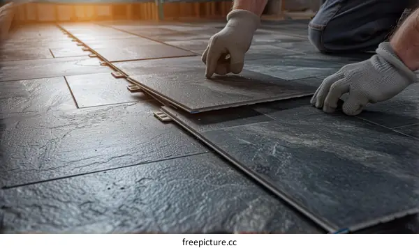 Handyman installing new vinyl plank flooring