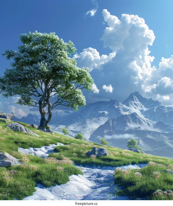 Stunning Mountain Landscape with a Solitary Tree