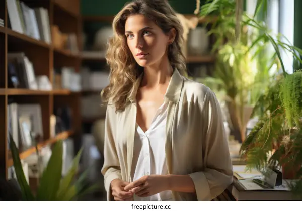 Elegant Young Woman In Stylish Clothing In A Tropical Setting