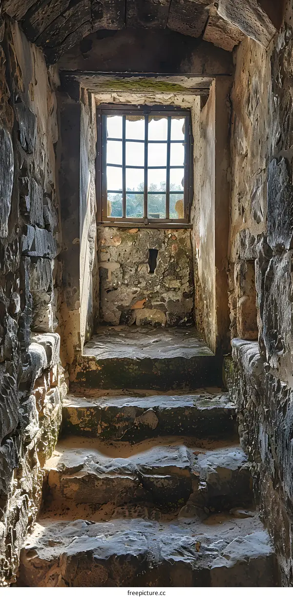 Stone Staircase Leading to Window