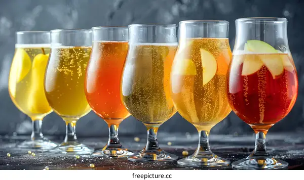 Assortment of Apple Cider Drinks in Glasses