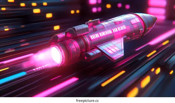 Futuristic Rocket Ship in Neon Light