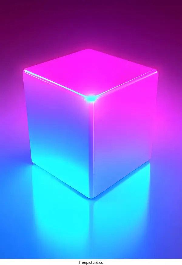 Abstract 3D Render Cube With Neon Lights