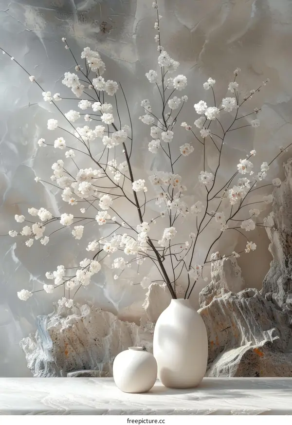 Elegant White Blossoms in Ceramic Vases