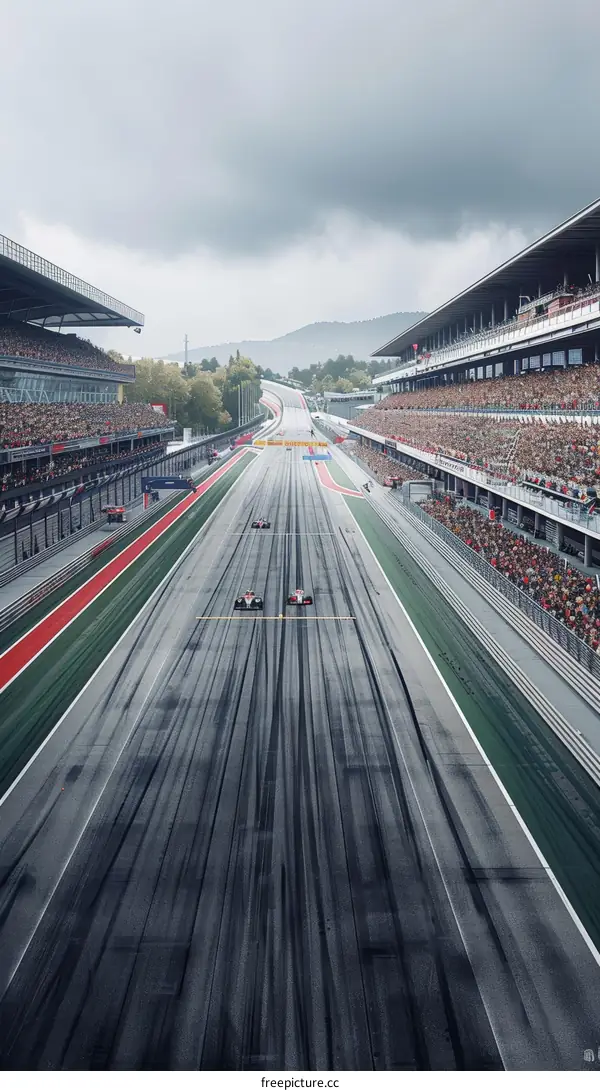 Formula One cars racing on a track