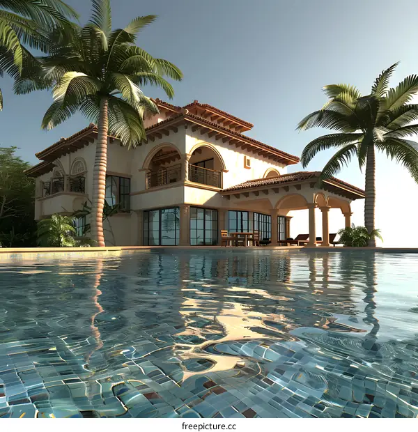 Luxury Villa with Pool and Palm Trees