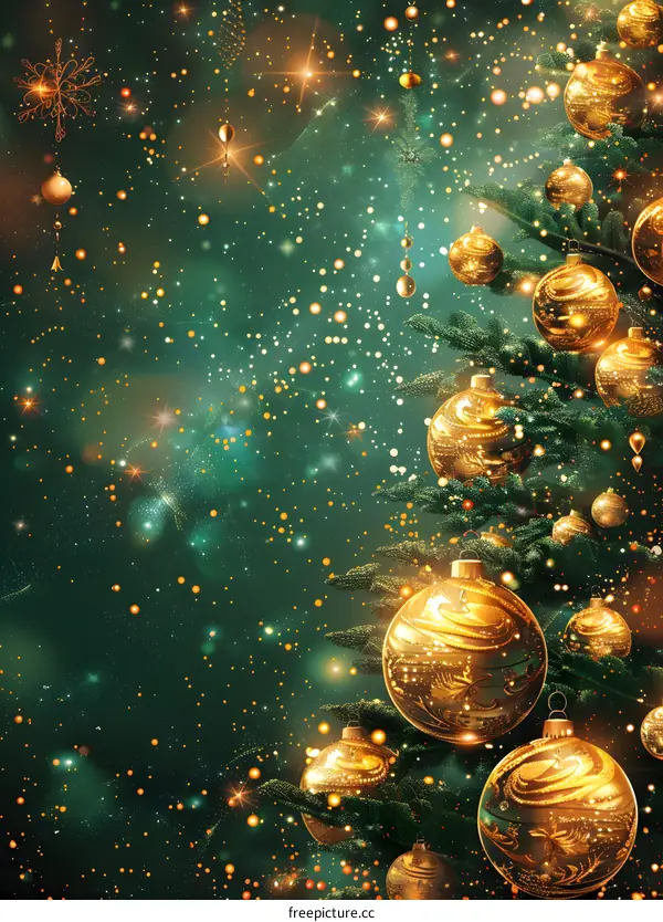Christmas tree with golden Christmas balls