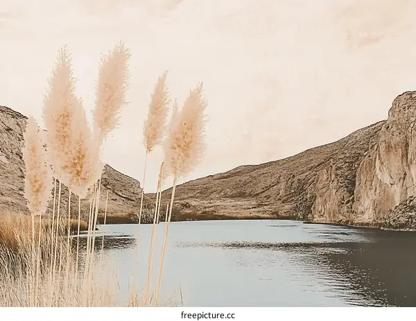 Minimalist Illustration of a Mountain Landscape with a River