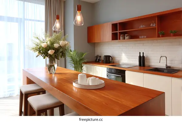 Modern Kitchen Island with Wooden Countertop