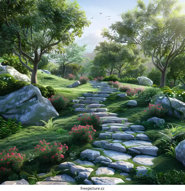 Enchanting Stone Path in a Magical Forest