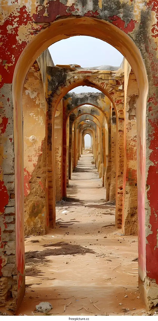 Rundown arched hallway