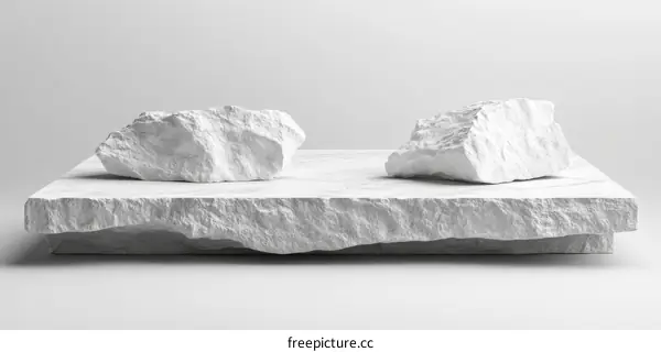 White Marble Display Platform with Rocks