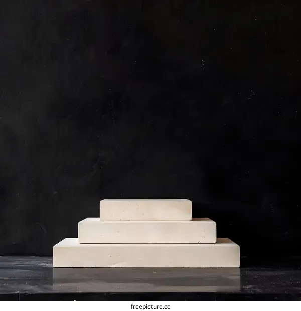 White Stone Platform With Black Background