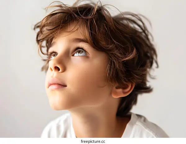 Portrait of a boy looking up