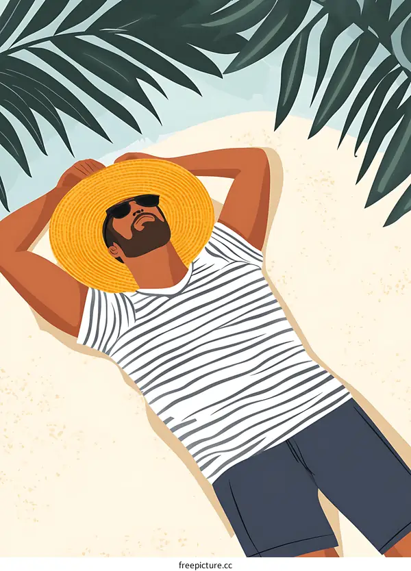 Man Relaxing On The Beach With Palm Trees
