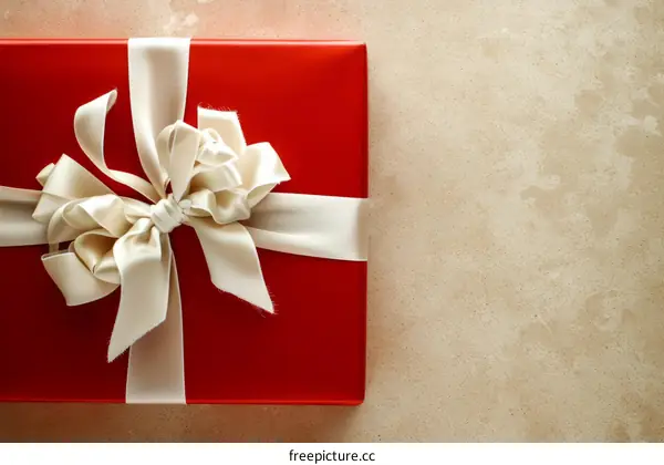 Red gift box with white ribbon