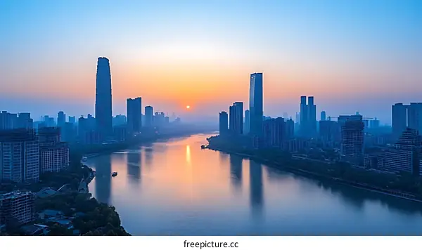 Sunrise over the Cityscapes Riverfront