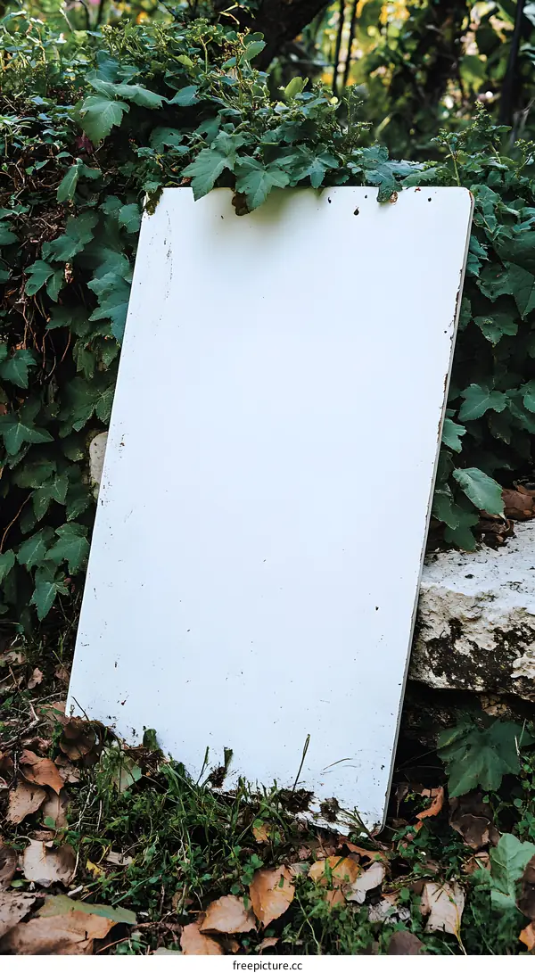 White Board Sign In A Green Bush