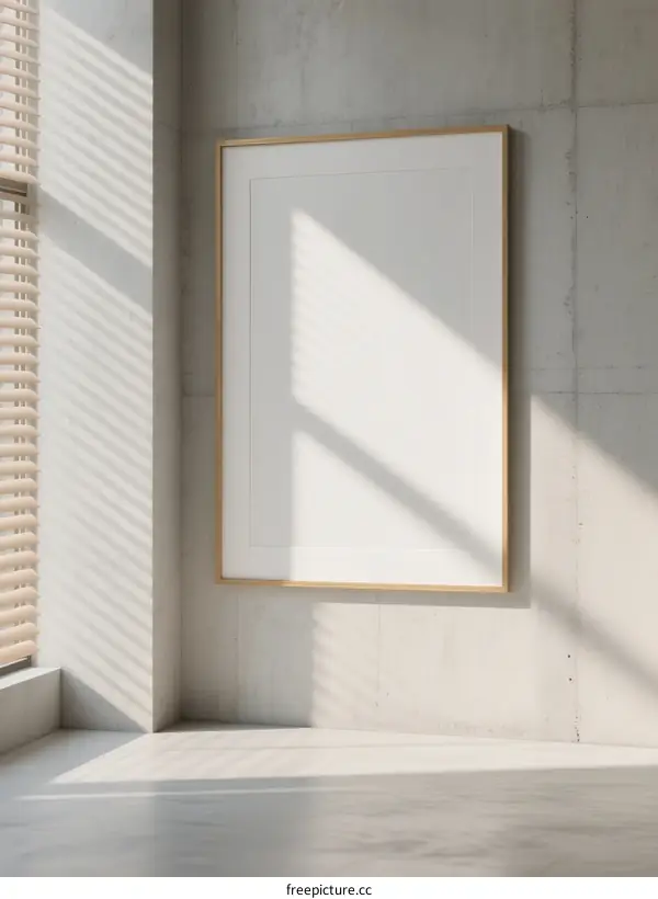 Empty Frame on Concrete Wall with Natural Light from Window